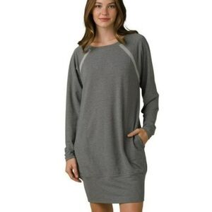 NEW Prana Ashy Gray Rosie Sweatshirt Dress Long Sleeves Banded Hem‎ Size Small
